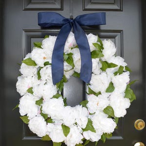 XL witte pioenkrans, boerderij pioen dagelijkse krans voor voordeur bloemen bruiloft krans, buiten bruids douche decor
