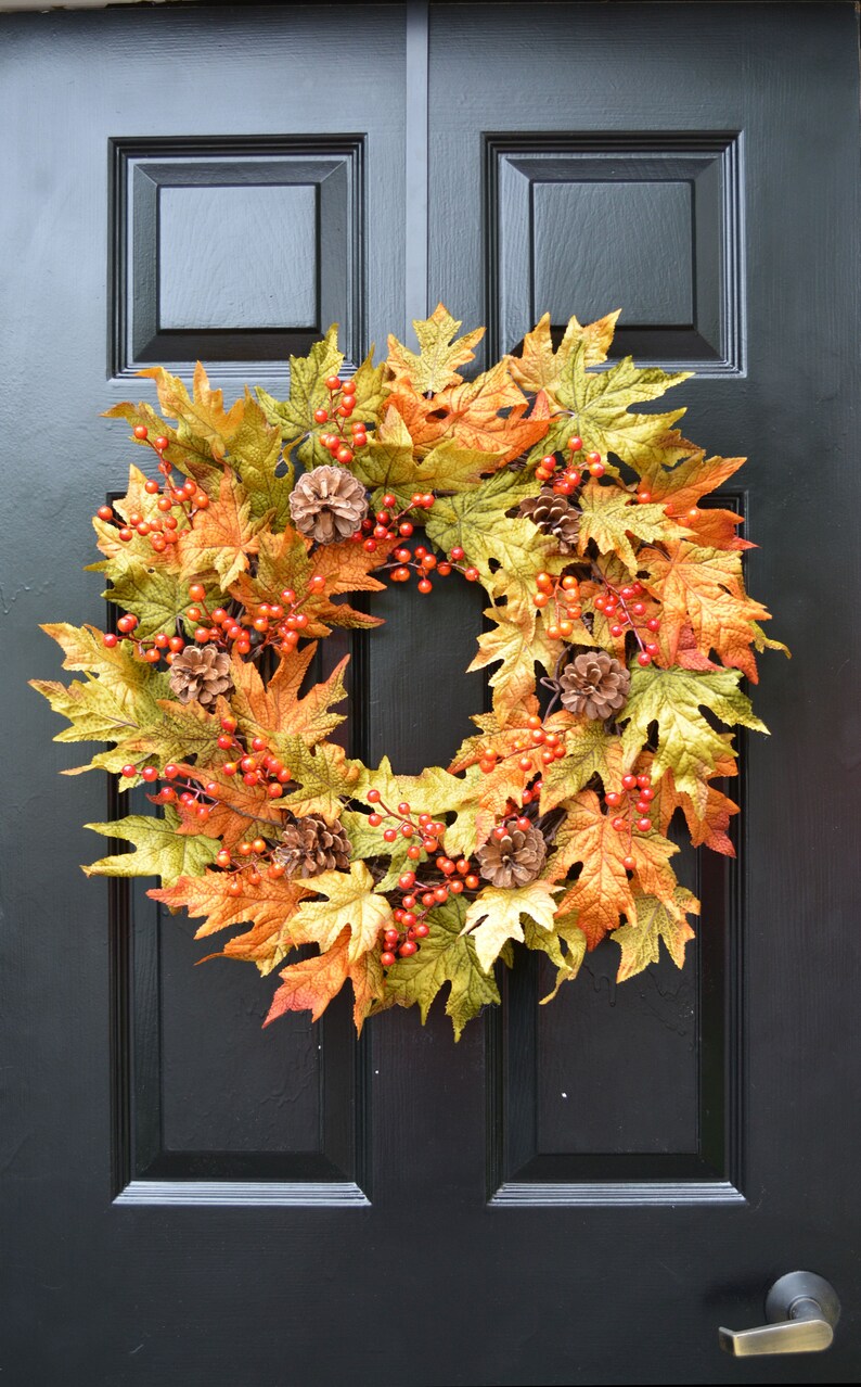 Fall Wreath Fall Decor Monogram Wreath with Pinecones Fall Berries and Leaves Wreath Fall Colors 22 inch shown Autumn Fall Decor