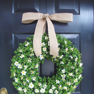 Couronne de printemps - couronne de faux buis - couronne d&#39;été - décoration de porte d&#39;entrée cottage chic - couronnes de printemps