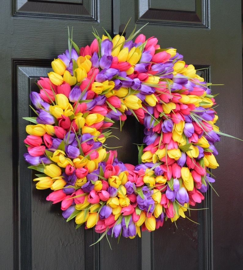 Spring Wreath Tulip Spring Wreath Summer Wreath Custom Front Door Wreath Spring Decor Easter Decoration Outdoor Wreath image 1