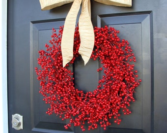 Berry Wreath Etsy Fall Wreath- Christmas Wreath- Winter Holiday Wreath- Valentine's Day Decor- WEATHERPROOF Berries