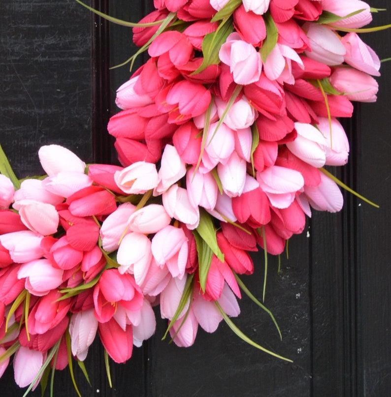 BESTSELLER Corona de primavera Corona de primavera de tulipán Corona de verano Corona de puerta principal personalizada Decoración de primavera Decoración de Pascua Colores personalizados Pink/light pink