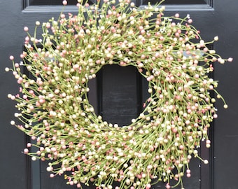 Spring Wreath, Easter Berry Wreath, Spring Decor, Spring Wreath, Easter Wreath Decor, Year Round Wreath, Pink, Green, Cream