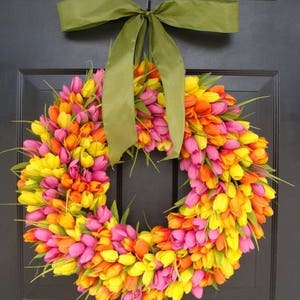 Spring Wreaths- Spring Wreath- Tulip Wreath- Gift for Mom-Wreath for Spring- Custom Sizes