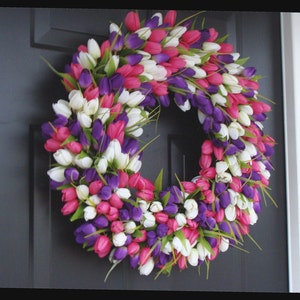 Custom Spring Wreath Door Wreath Tulip Wreath Custom Colors Summer Wreath Outdoor Spring Decor Pink/purple/white