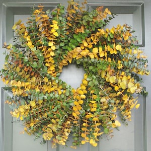Sage and Amber Eucalyptus Wreath- Dried Floral Wreath- Eucalyptus Leaves- Eucalyptus Plant Oil-Natural Fragrance- Preserved, Dyed Wreaths