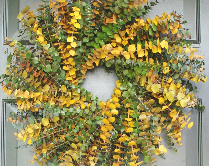 Sage and Amber Eucalyptus Wreath- Dried Floral Wreath- Eucalyptus Leaves- Eucalyptus Plant Oil-Natural Frangrance- Preserved, Dyed