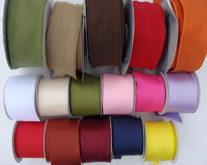 2.5 Inch Wired Satin or Burlap Ribbon by the Yard, Burlap Bows, Wreath Bow, Wedding Bow, Pew Bows 10 yard increments