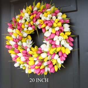 BESTSELLER Corona de primavera Corona de primavera de tulipán Corona de verano Corona de puerta principal personalizada Decoración de primavera Decoración de Pascua Colores personalizados imagen 2