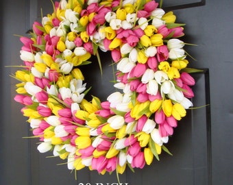 Custom Tulip Wreath: Spring Summer Front Door Decor Many Colors and Sizes