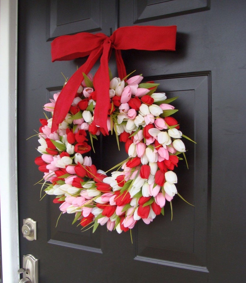 Valentine's Day Wreath Valentine's Day Decor Valentine Decoration Tulip Wreath red/ltpink/white