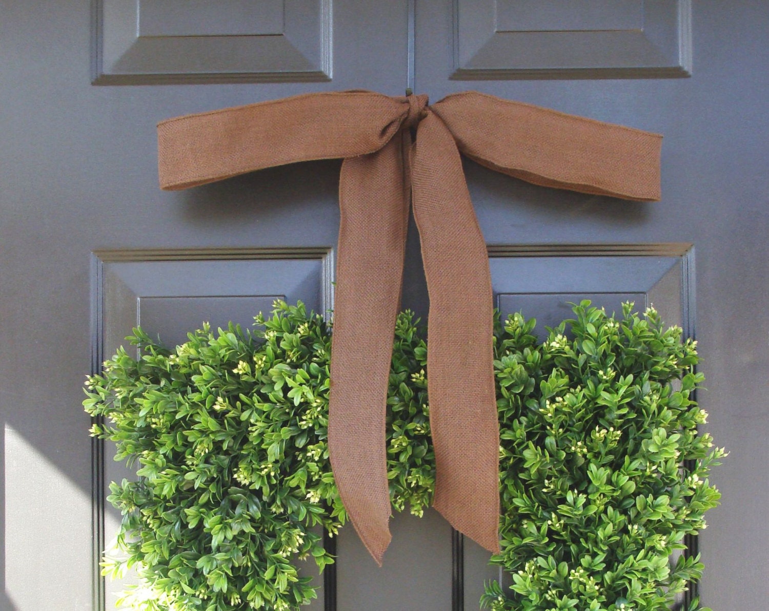 Square Artificial Boxwood Wreath With Burlap Ribbon 1424 Inch Etsy