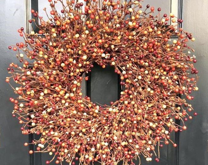 Fall Berry Wreath- Thanksgiving Wreath- Berry Fall Wreath with Burlap- Hostess Gift - Thanksgiving Wreath XXL 18-24 Very full