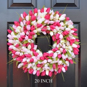 BESTSELLER Corona de primavera Corona de primavera de tulipán Corona de verano Corona de puerta principal personalizada Decoración de primavera Decoración de Pascua Colores personalizados Pink/ltpink/white