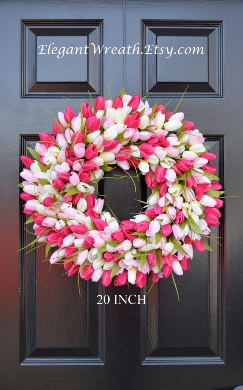 BESTSELLER Corona de primavera Corona de primavera de tulipán Corona de verano Corona de puerta principal personalizada Decoración de primavera Decoración de Pascua Colores personalizados imagen 1