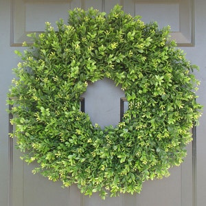 Farmhouse Artificial Boxwood Wreath, Farmhouse Wreath, Greenery Wreath Storm Door Wreath,Front Door Outdoor Farmhouse Decor Sizes 12-24 inch