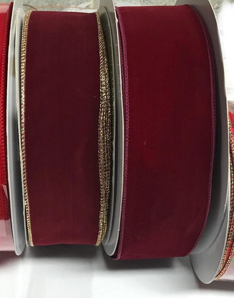 2.5 Inch Wired Christmas Ribbon: Velvet, Weatherproof Bulk Decor image 1