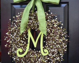 Spring Berry Wreath, St Patricks Day Wreath, Spring Berry Wreath with Monogram, Outdoor Spring Wreath, Easter Decorations, Front Door Decor