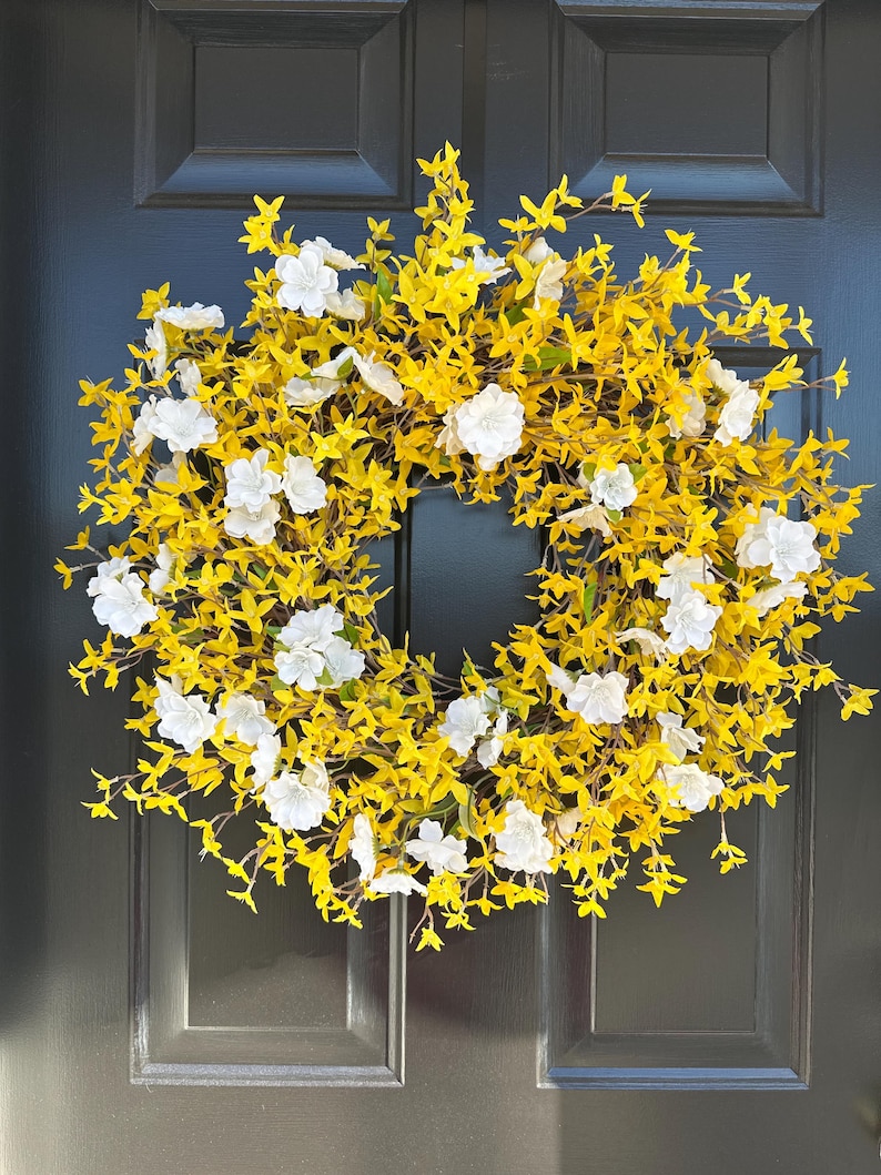XL Yellow Forsythia Spring Wreath: Outdoor Spring Floral, Front Door Decor image 5