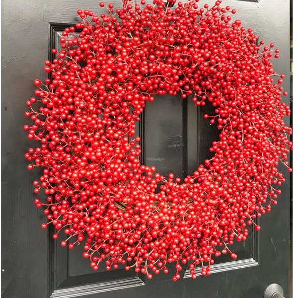 Weatherproof Full Red Berry Christmas Wreath, All Weather Outdoor Holiday Decor