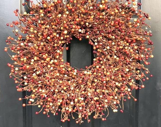BESTSELLER Pumpkin Pie Fall Wreath, Thanksgiving Wreath Berry Wreath, Thanksgiving Decor XL 16 - 24 Inch MANY Color Options