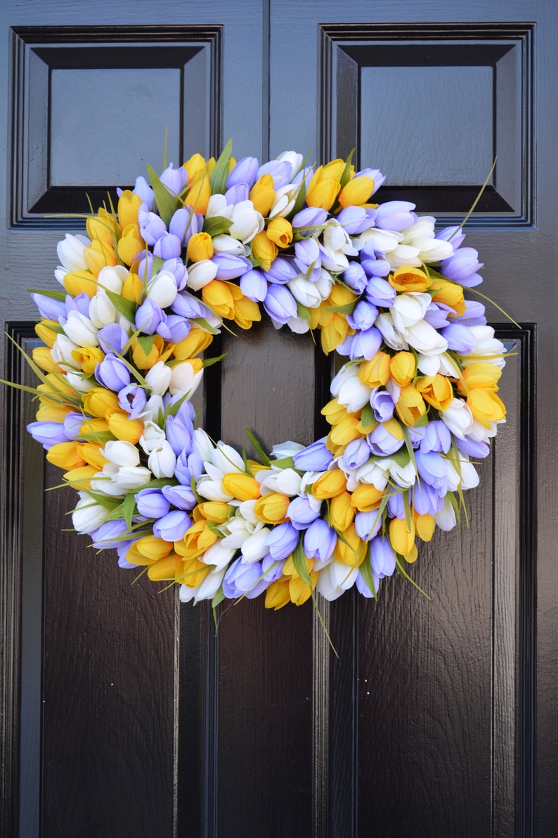 Custom Spring Wreath Door Wreath Tulip Wreath Custom Colors Summer Wreath Outdoor Spring Decor lavendr/yellow/white