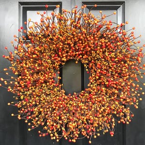 Fall Berry Wreath- Thanksgiving Wreath- Berry Fall Wreath with Burlap- Hostess Gift - Thanksgiving Wreath XXL 18-24 Very full
