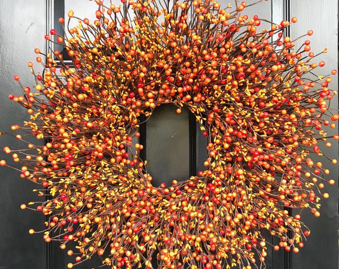 Fall Berry Wreath- Thanksgiving Wreath- Berry Fall Wreath with Burlap- Hostess Gift - Thanksgiving Wreath XXL 18-24 Very full
