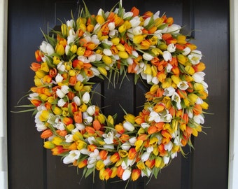 Spring Decor- Mother's Day Wreath- Easter Wreath- Spring Wreath- 24 inch Extra Large Wreath, Orange Twist