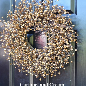 Cream Berry Wreath Farmhouse Wreath Door Year Round Wreath Wedding Wreath Christmas Wreath Winter Wreath Fall Wreath 15COLORS Caramel/Cream