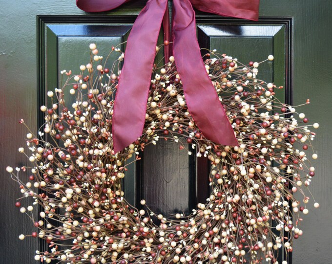 Fall Berry Wreath- Year Round Wreath- Christmas Decor- Autumn Wreath- Cream and Rose Wreath- Autumn Wreath- Door Wreath- All Season Wreath