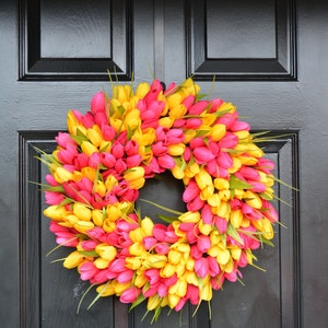 ORIGINAL Easter Spring Wreath Door Wreath Easter Wreath Tulip Wreath Sizes 16-26 inches, custom colors The Original Tulip Wreath pink/yellow