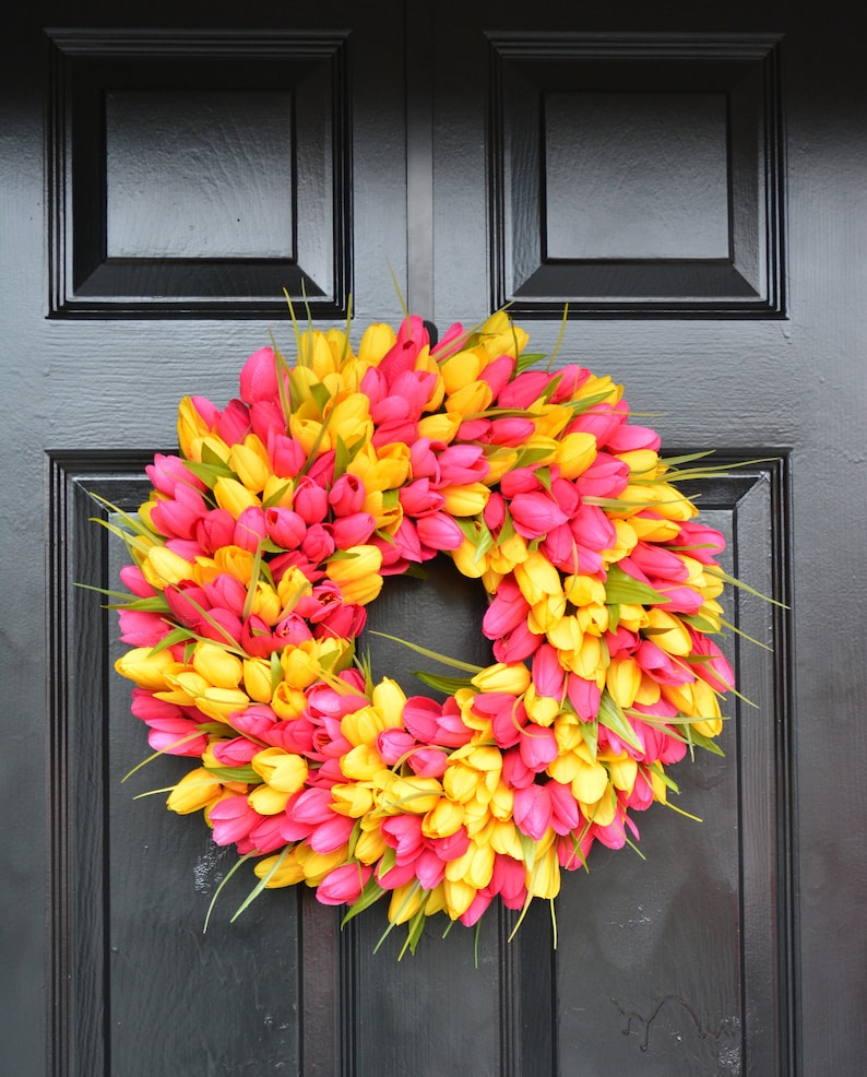 ORIGINAL Easter Spring Wreath Door Wreath Easter Wreath Tulip Wreath Sizes 16-26 inches, custom colors The Original Tulip Wreath pink/yellow