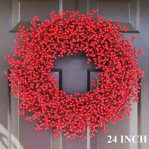 Red Berry Christmas Wreaths, Holiday Decor, Outdoor Weatherproof Berry Wreaths, Thanksgiving Wreath, Fall through Valentines Day Wreath image 4