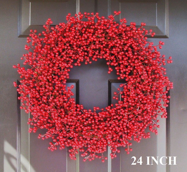 Red Berry Christmas Wreaths, Holiday Decor, Outdoor Weatherproof Berry Wreaths, Thanksgiving Wreath, Fall through Valentines Day Wreath image 4