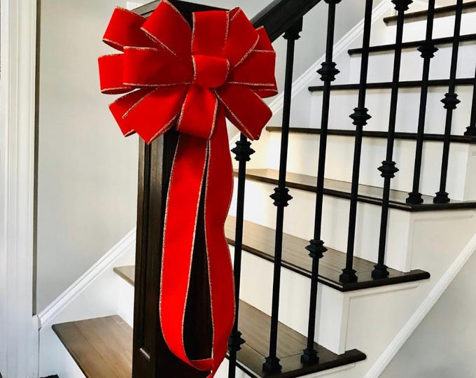 Handmade Wired Red Velvet Christmas Bow: Weatherproof Wreath and Outdoor Decor, Custom Sizes