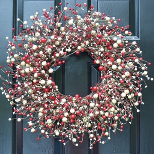 Red Cream Berry Valentine's Day Wreath:  Valentine Gift, Front Door Decor