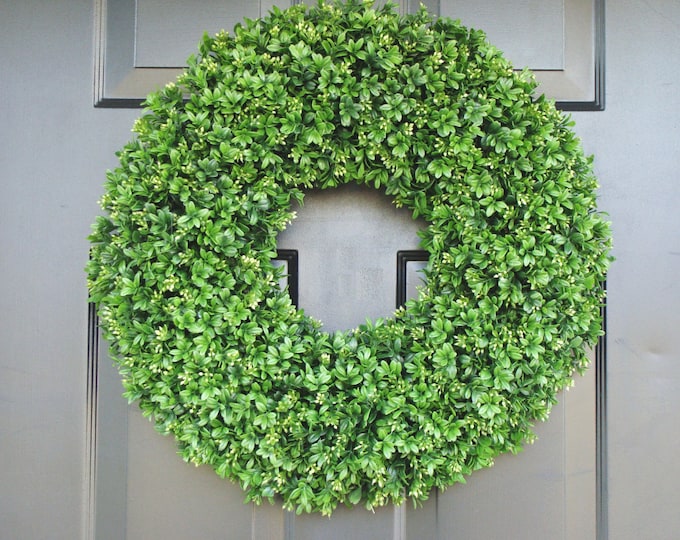 Extra Full Faux Boxwood Wreath- Summer Wreaths- Outdoor Decor- Wall Art- Shabby Chic Decor- Wedding Wreath- Spring Decor 20 inch