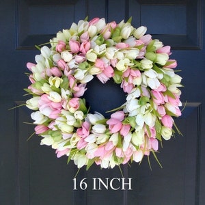 Spring Wreath Tulip Spring Wreath Summer Wreath Custom Front Door Wreath Spring Decor Easter Decoration Outdoor Wreath Ltpink/green/ white