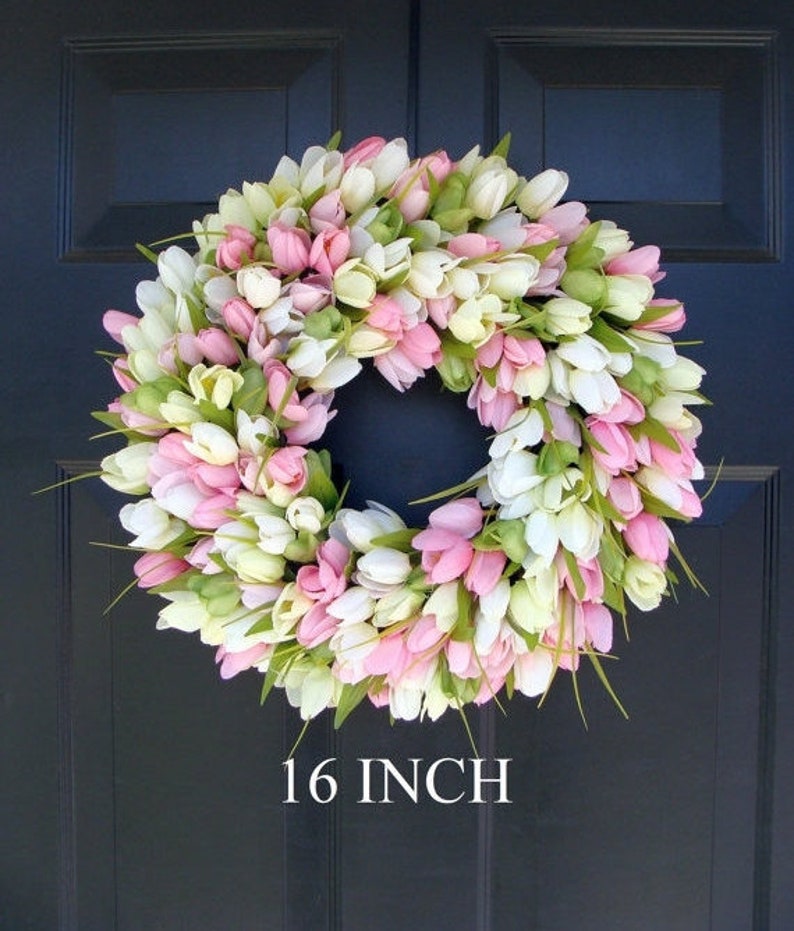 Spring Wreath Tulip Spring Wreath Summer Wreath Custom Front Door Wreath Spring Decor Easter Decoration Outdoor Wreath Ltpink/green/ white