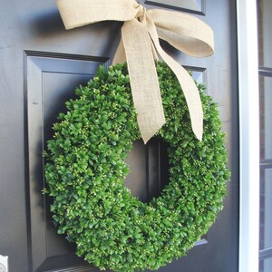 Artificial Boxwood Wreath Summer Wreath Wedding Wreath 20 inch Artificial Boxwood Wreath Burlap Ribbon Christmas Wreath image 2