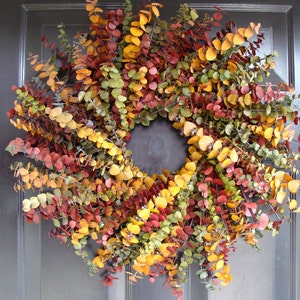 Herfstkrans - herfstkleuren bewaarde eucalyptus gedroogde bloemenkrans