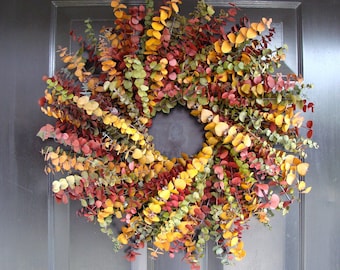 Fall Eucalyptus Wreath: Preserved Autumn Colors, Dried Floral