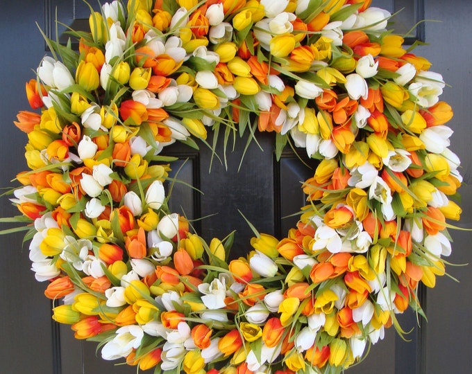 Sunny Tulip Spring Wreath- Tulip Wreath Year Round Wreath- Door Wreath- Wreath- Easter Wreath