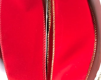 2 1/2" Wired Weatherproof Christmas Ribbon: Red Velvet Satin, Plaid, Burgundy Velvet Bulk Yardage