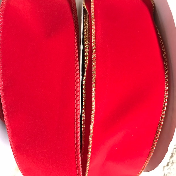 2 1/2" Wired Weatherproof Christmas Ribbon: Red Velvet Satin, Plaid, Burgundy Velvet Bulk Yardage