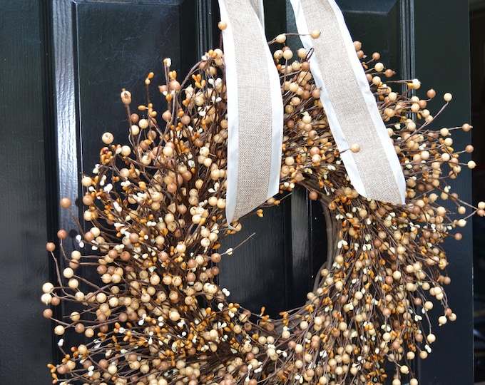 Pumpkin Pie Berry Fall Wreath: XL Thanksgiving Front Door Wreath, Autumn Colors Decor