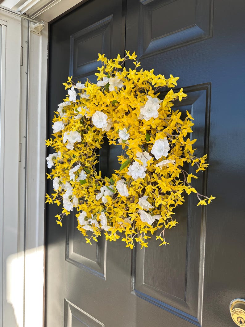XL Yellow Forsythia Spring Wreath: Outdoor Spring Floral, Front Door Decor image 7