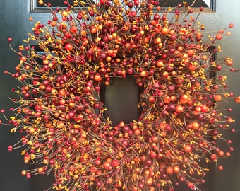 BESTSELLER Pumpkin Pie Fall Wreath, Thanksgiving Wreath Berry Wreath, Thanksgiving Decor XL 16 - 24 Inch MANY Color Options