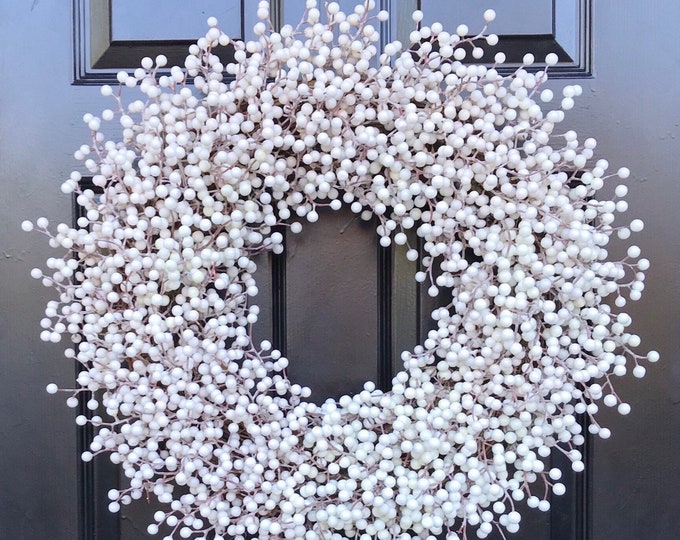 Weatherproof WHITE Berry Christmas Wreath, Outdoor Wedding Berry Wreath, Winter Wreath Front Door, Year Round Wreath 14-28 inches